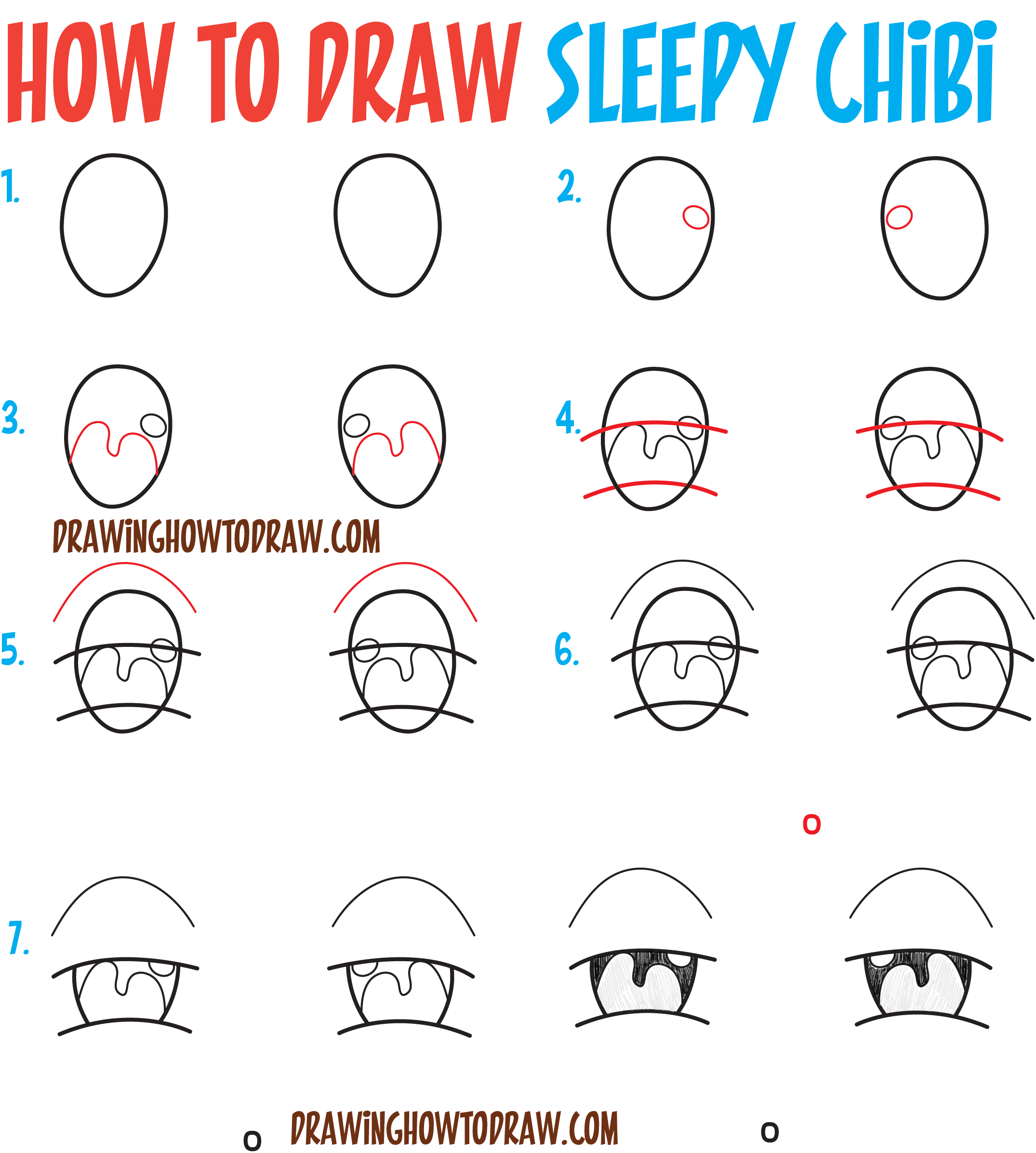 How to Draw Tired / Sleepy / Exhausted Chibi Expressions - Easy Step by ...