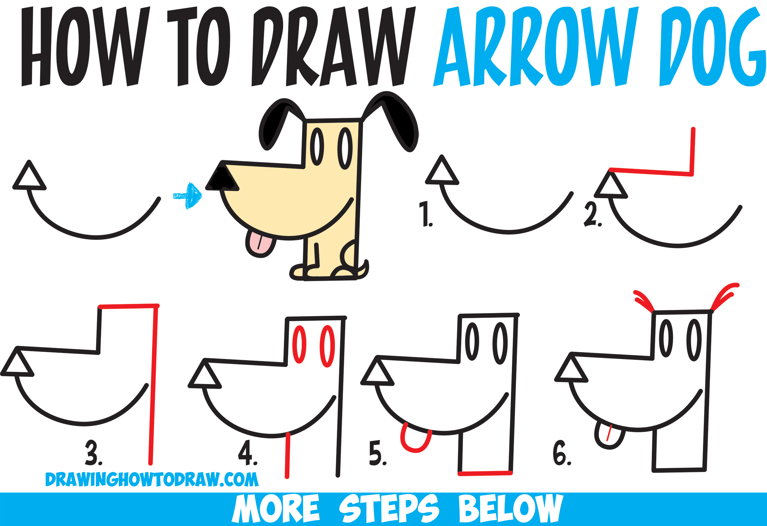 How to Draw a Cartoon Dog from an Arrow Shape - Easy Step by Step ...