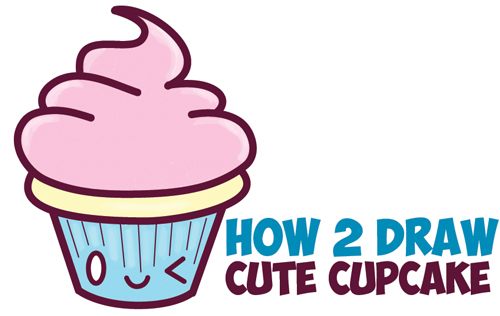 How to Draw Cute Kawaii Cupcake with Face on It - Easy Step by Step Drawing Tutorial for Kids