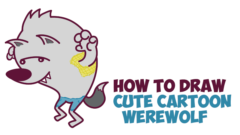 How to Draw a Cute Cartooon Werewolf for Halloween (Kawaii / Chibi) - Easy Step by Step Drawing Tutorial for Kids