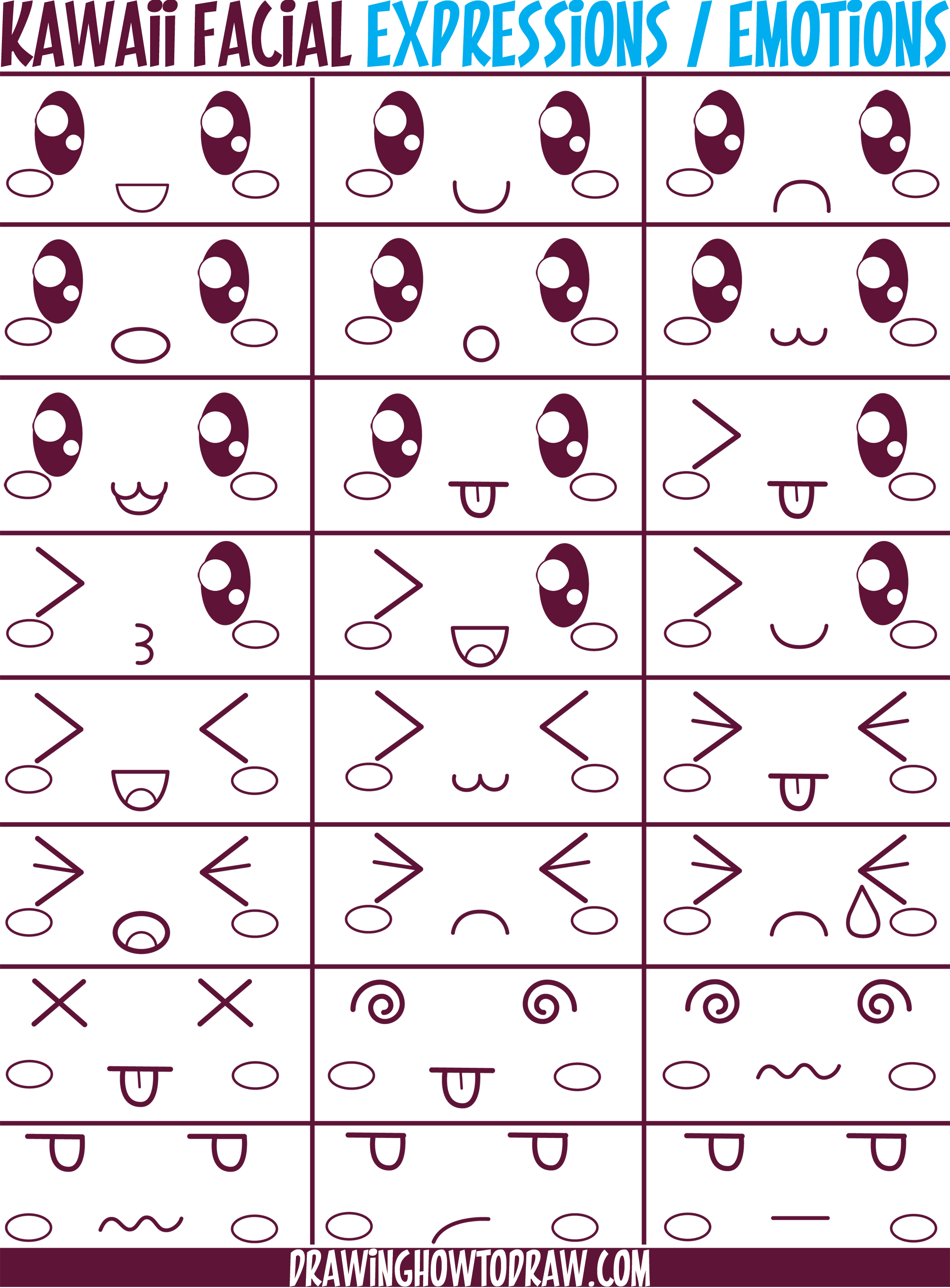 Guide to Drawing Kawaii Facial Emotions and Expressions