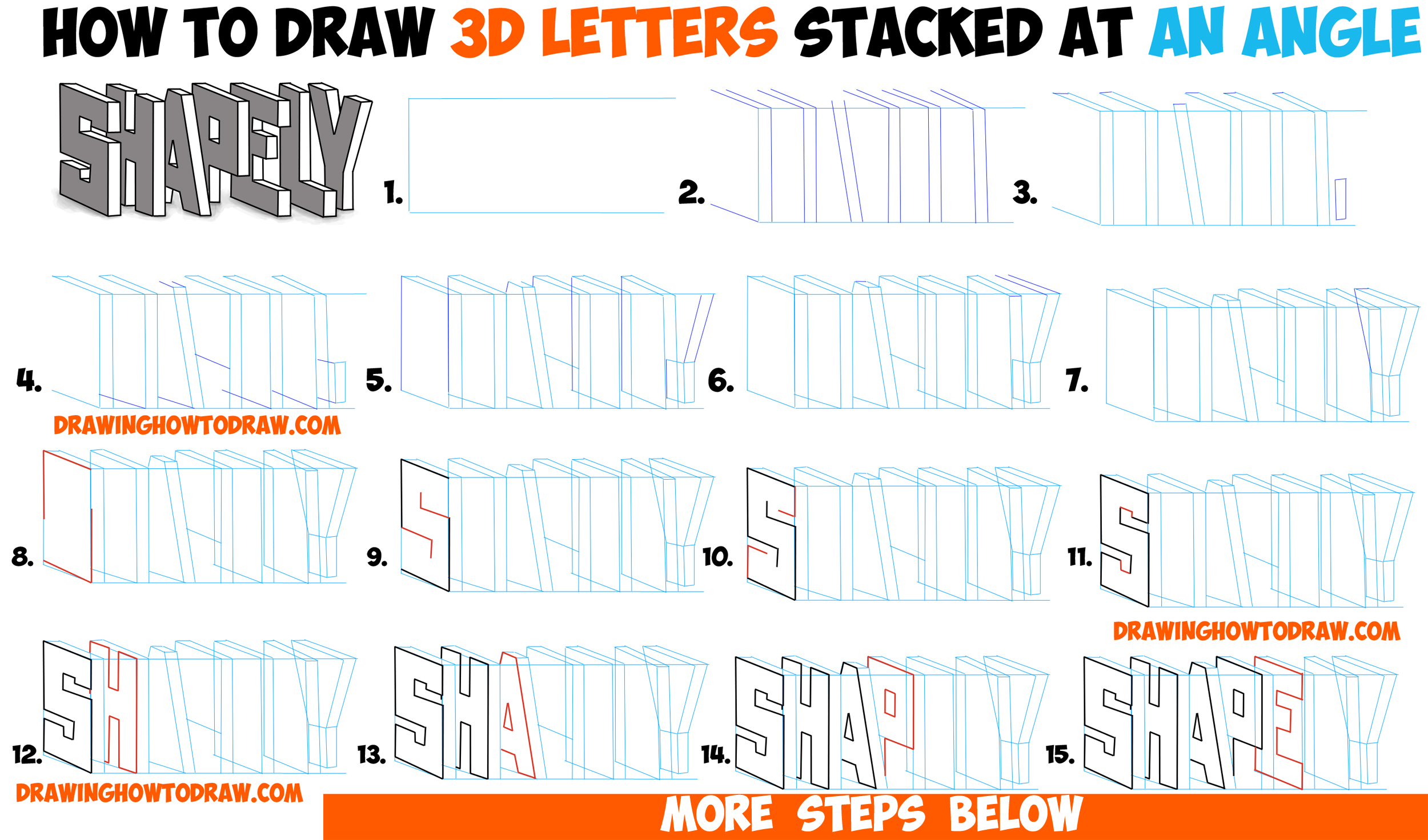 How To Draw 3d Letters Stacked And At An Angle Easy Step By Step Drawing Tutorial For Beginners How To Draw Step By Step Drawing Tutorials