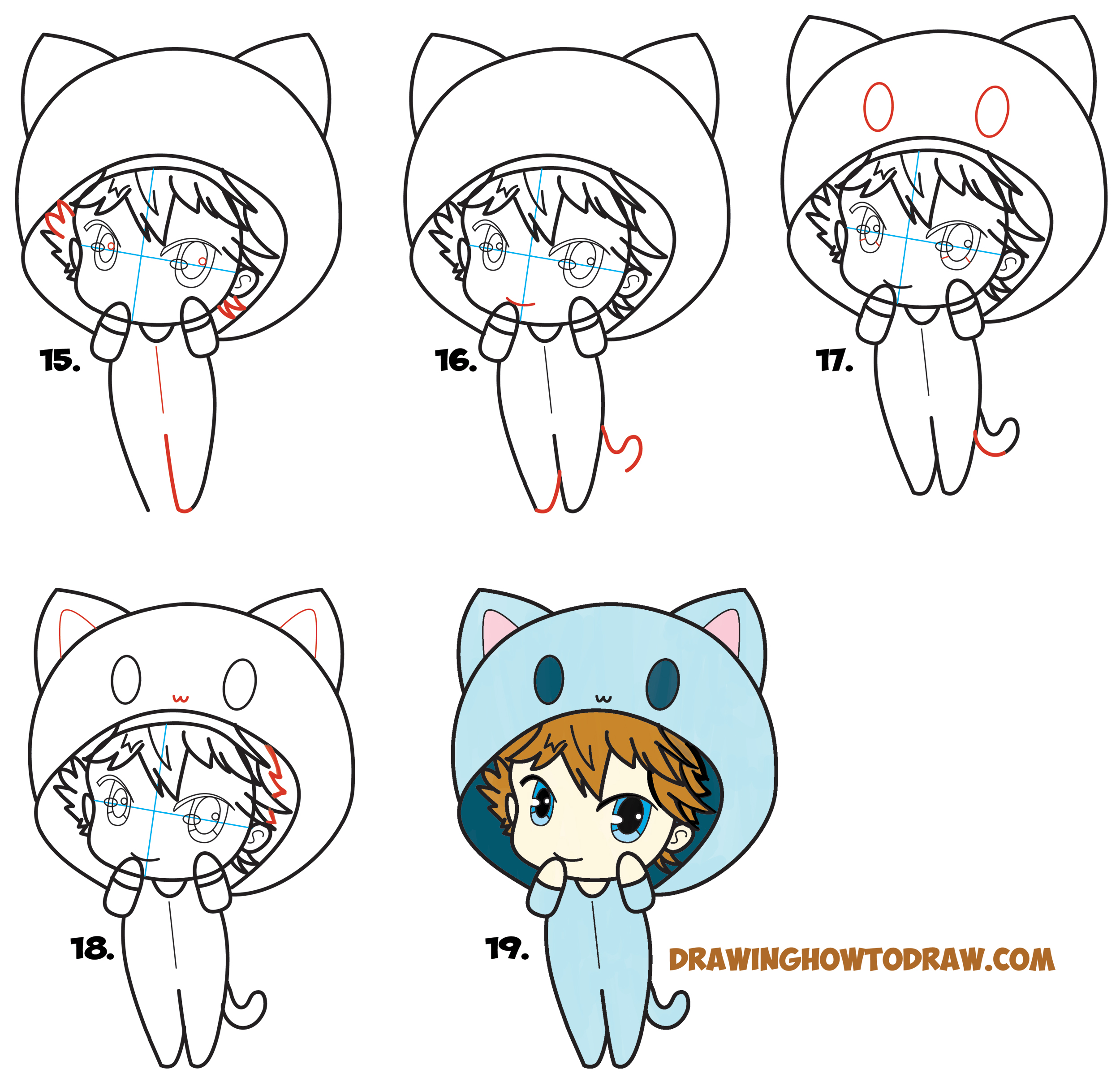 Learn How to Draw a Chibi Boy with Hood On - Drawing Cute Chibi Boys - Simple Steps Drawing Lesson for Beginners