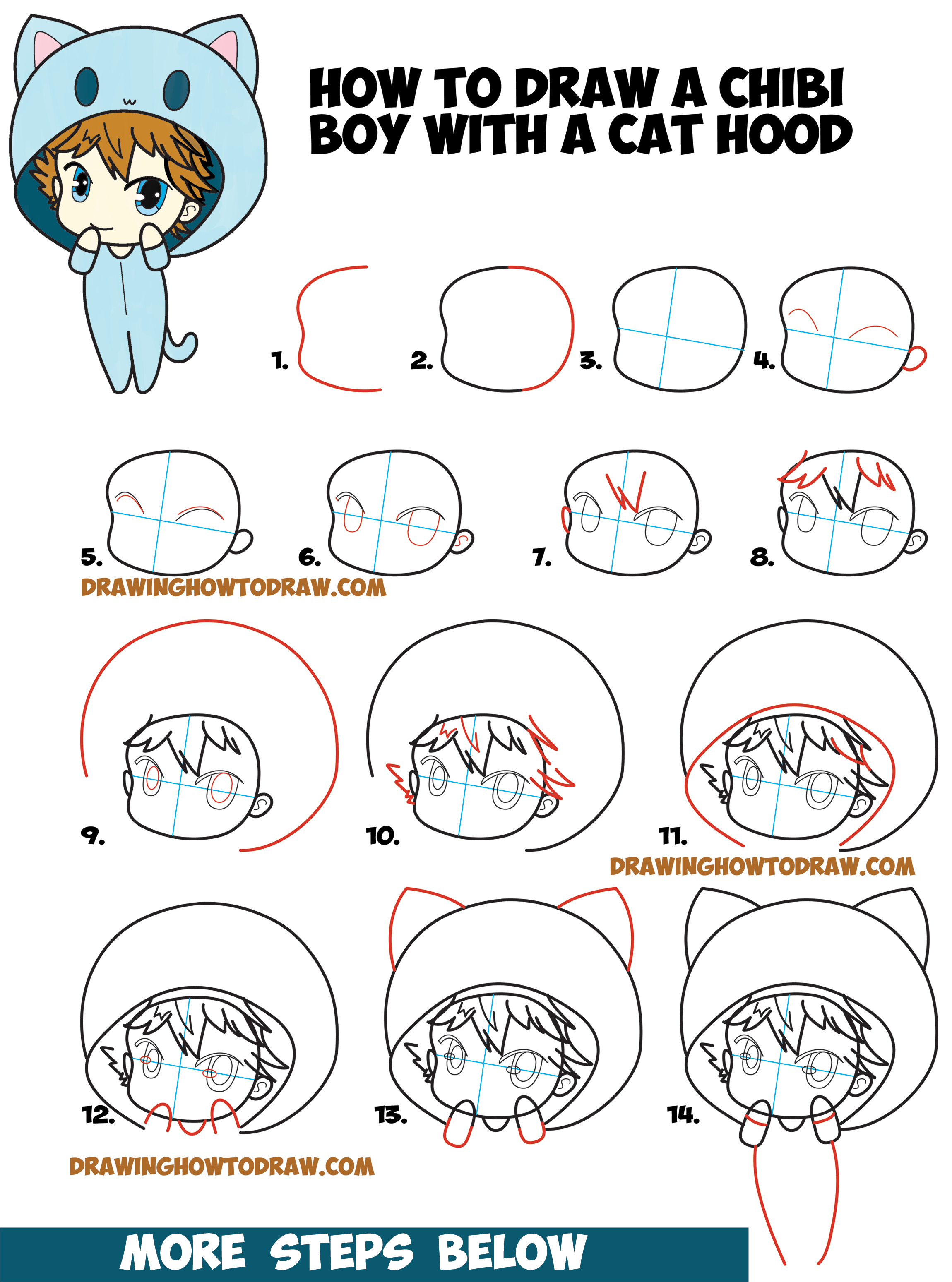 How to Draw a Chibi Boy with Hood On - Drawing Cute Chibi Boys - Easy Step by Step Drawing Tutorial for Kids