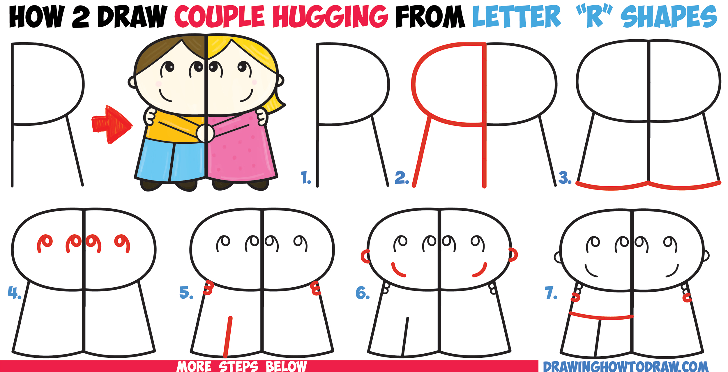 How To Draw Cartoon Couple Girl And Boy Hugging From Letter R