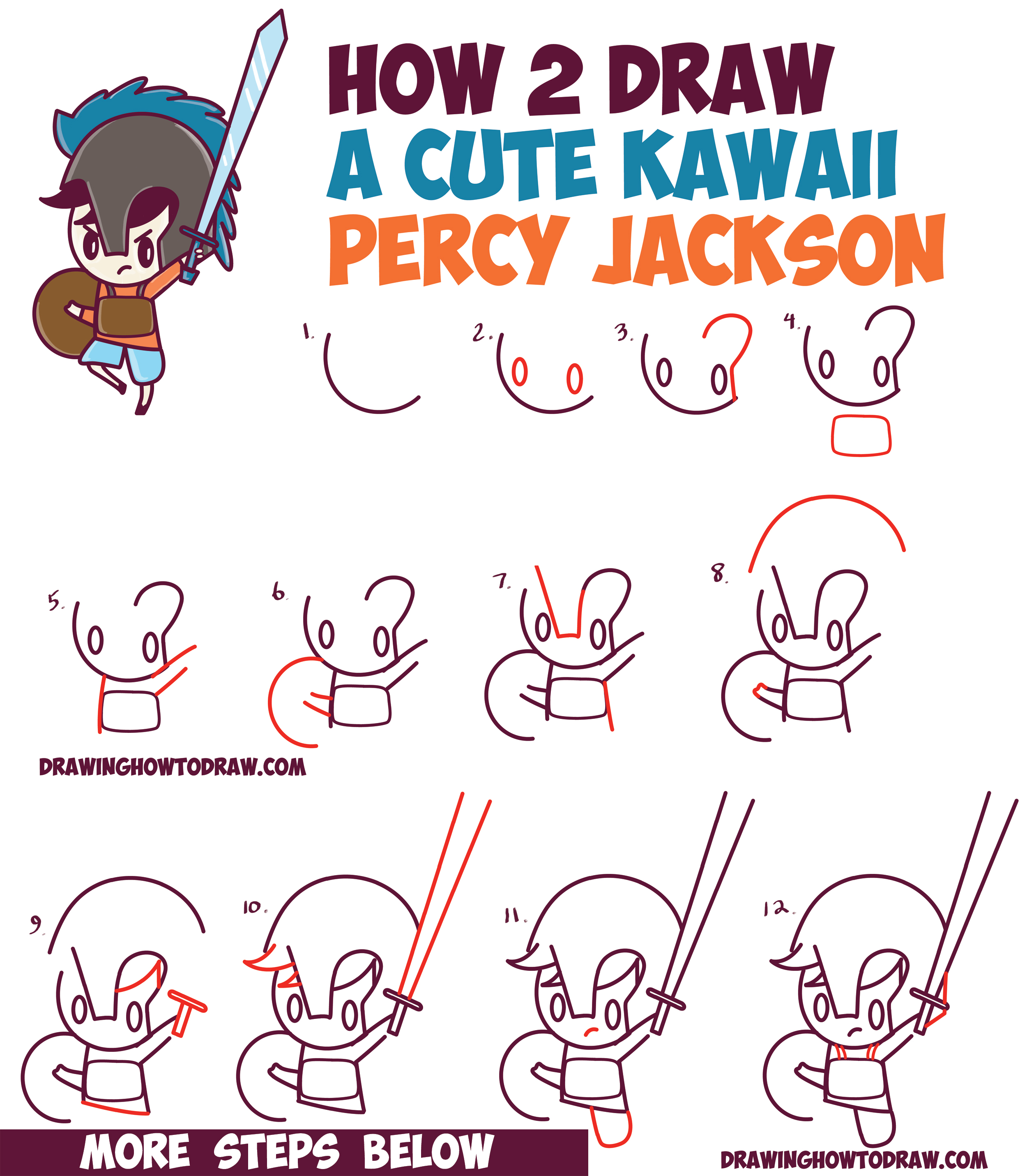 How to Draw Percy Jackson (Cute / Cartoon / Chibi / Kawaii Style) in Easy Step by Step Drawing Tutorial for Kids
