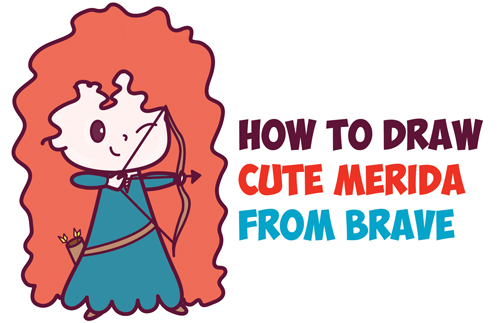 How to Draw Cute Kawaii Chibi Merida from Disney Pixar's Brave in Easy Step by Step Drawing Tutorial for Kids