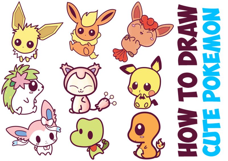 How to Draw Cute Pokemon Characters (Kawaii / Chibi Style) in Easy ...