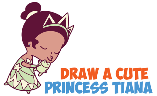How to Draw Princess Tiana Kissing a Frog (Cute / Chibi / Kawaii) from Disney's Princess and the Frog - Easy Steps Drawing Tutorial for Kids