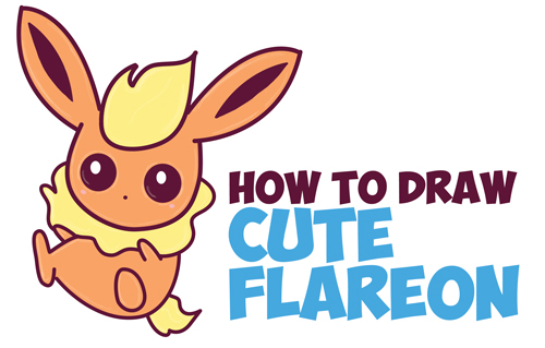 How to Draw Flareon in Cute / Kawaii / Chibi / Baby Style - Easy Step by Step Drawing Lesson for Kids