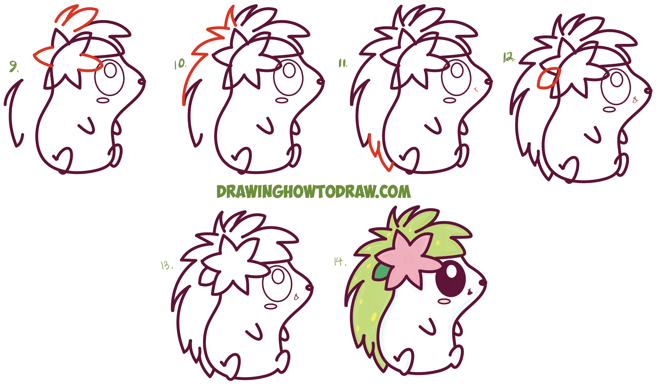 Learn How to Draw Shaymin Land Form (Cute Kawaii, Chibi, Baby Style) from Pokemon in Simple Steps Drawing Lesson for Kids