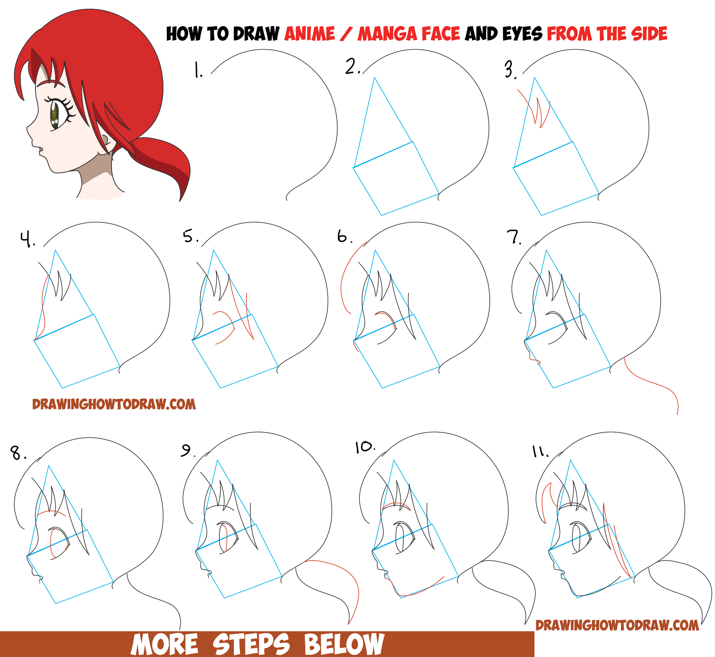 How to Draw an Anime / Manga Face and Eyes from the Side in Profile View Easy Step by Step Drawing Tutorial
