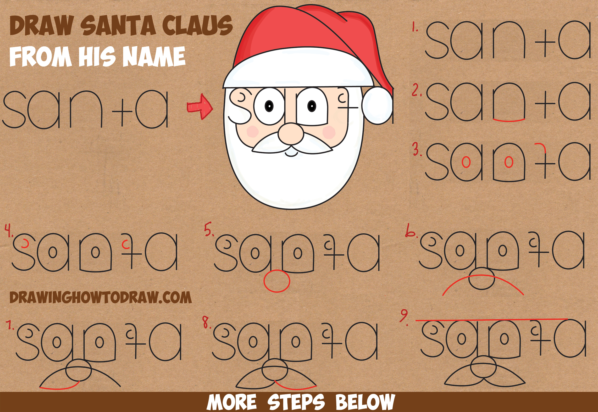 How To Draw Santa Clause From His Name Word Cartoon Toon