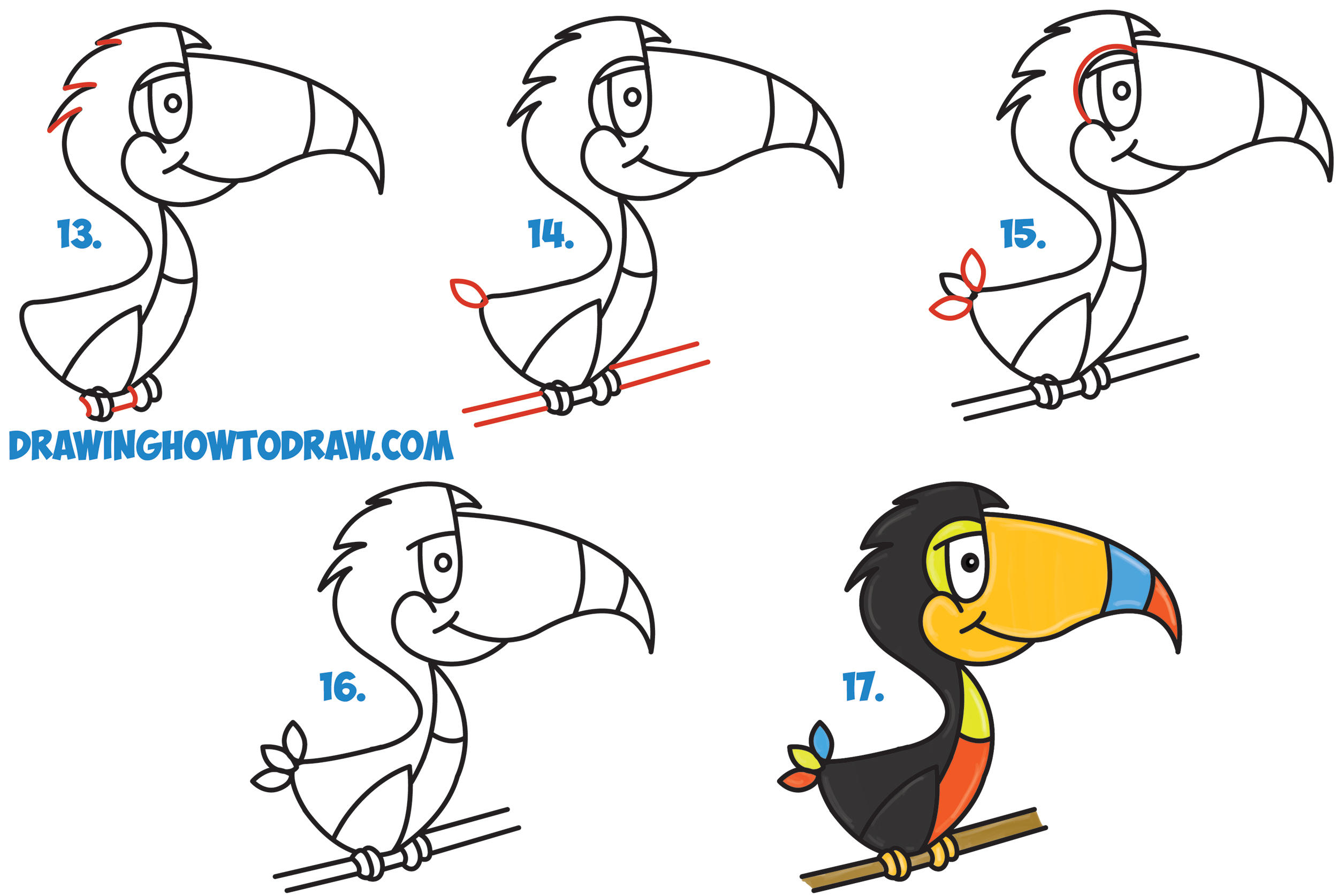 Learn How to Draw Cartoon Toucans from the Word - Simple Steps Drawing Lesson for Kids (Word Toons / Cartoons)