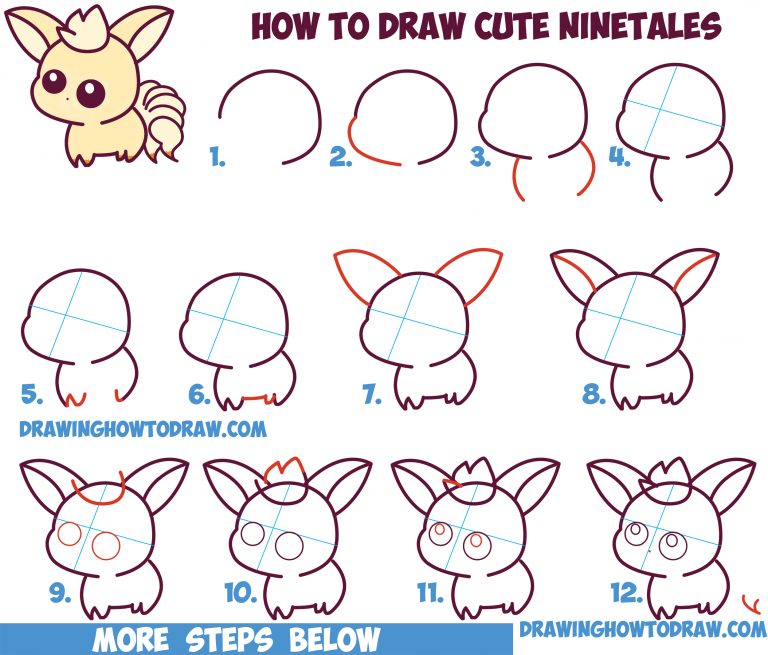 How to Draw Cute / Kawaii / Chibi NineTales from Pokemon in Easy Step ...