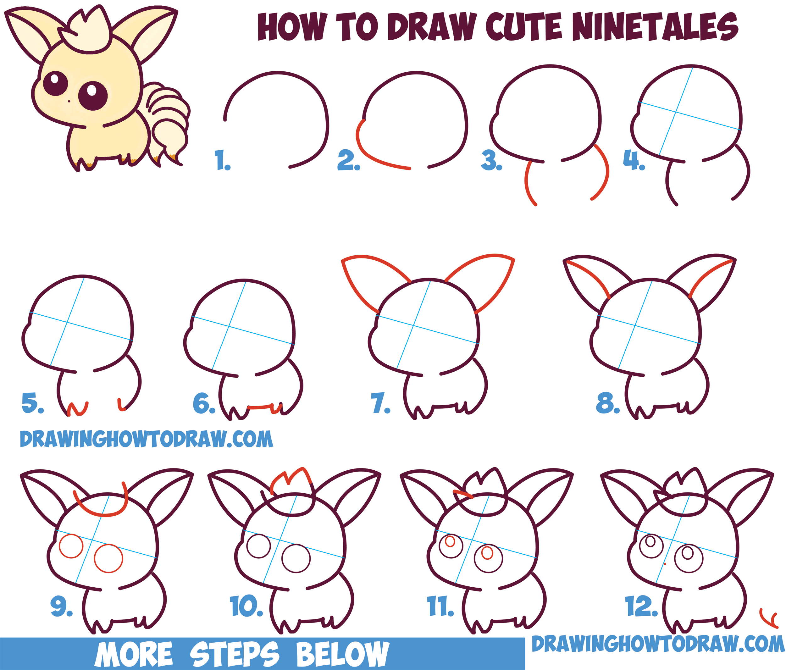 How to Draw Cute / Kawaii / Chibi NineTales from Pokemon in Easy Step by Step Drawing Tutorial for Beginners