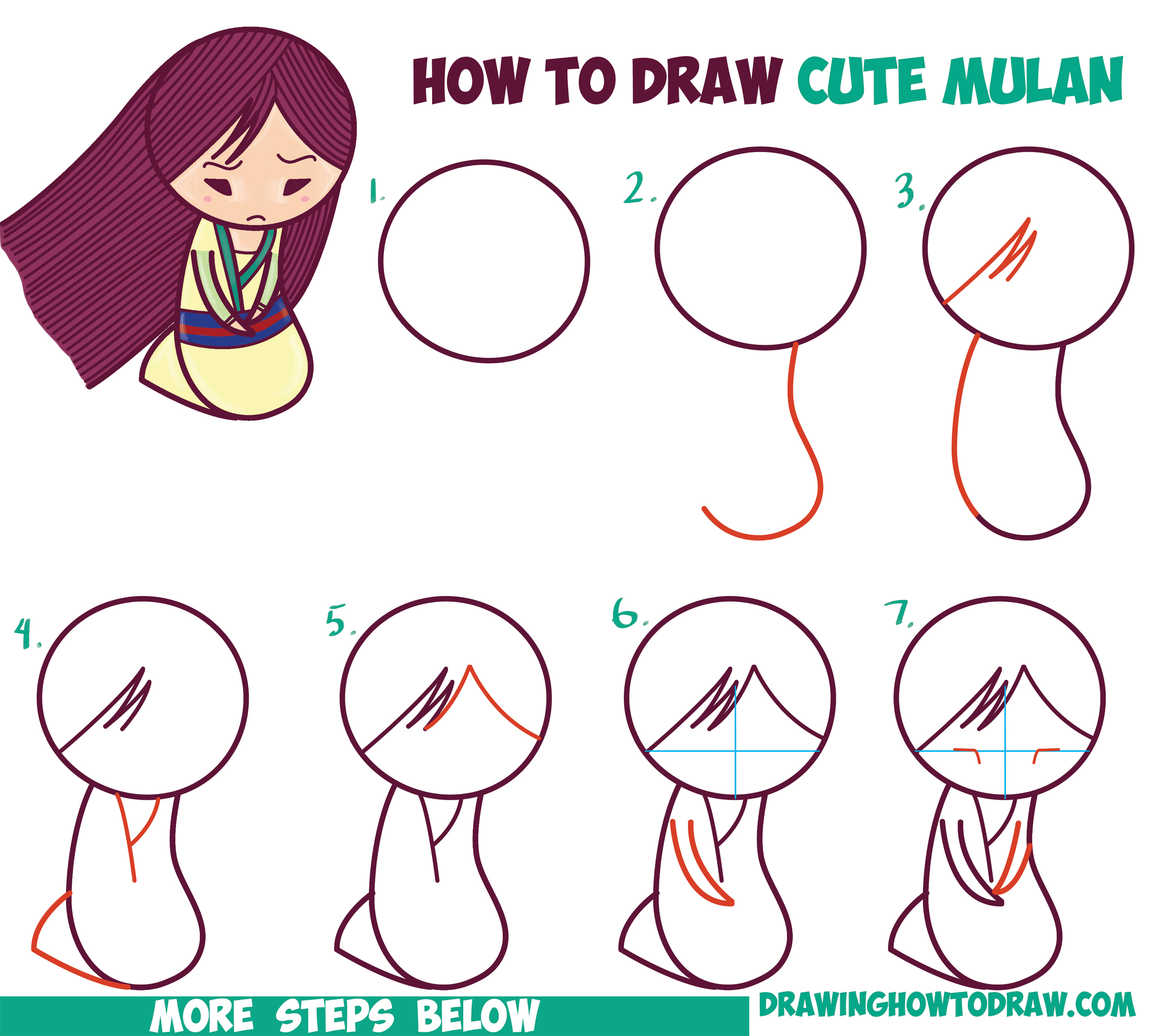 How to Draw Cute Kawaii Chibi Mulan the Chinese Disney Princess - Easy Step by Step Drawing Tutorial for Beginners