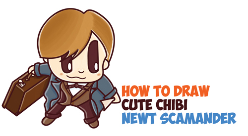 How to Draw Chibi Newt Scamander from Fantastic Beasts and Where to Find Them / Harry Potter : Easy Step by Step Drawing Tutorial for Kids