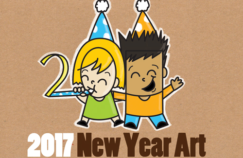 How to Draw New Years Eve / New Year Word Cartoon Art of Kids Celebrating from the Year "2017" Easy Word Toon Tutorial for Kids