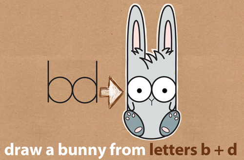 How to Draw A Cute Cartoon Bunny Using Lowercase Letters b and d - Easy Step by Step Drawing Tutorial for Kids (Great for Easter)