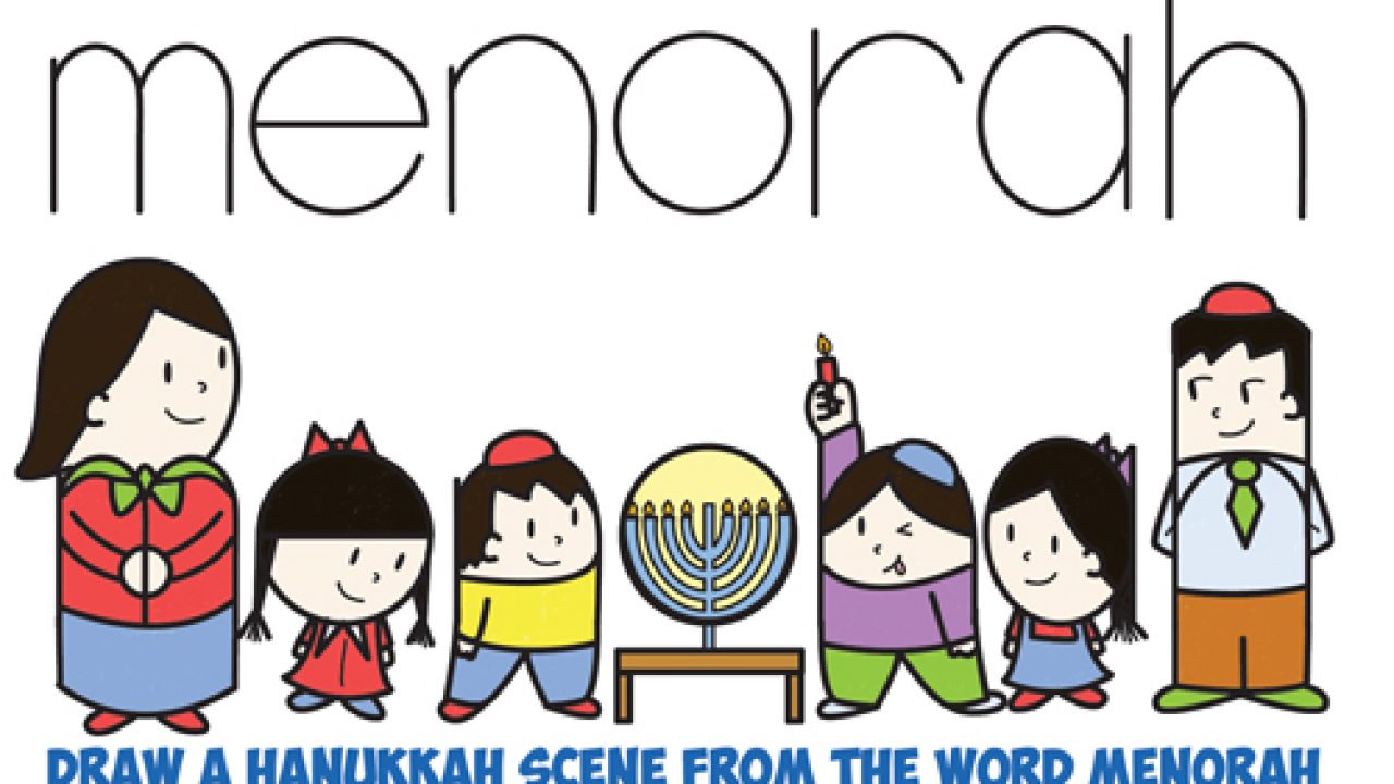 How To Draw Cartoon Kids Lighting A Menorah For Hanukkah Chanukah Word Cartoon Easy Step By Step Drawing Tutorial For Jewish Kids How To Draw Step By Step Drawing Tutorials