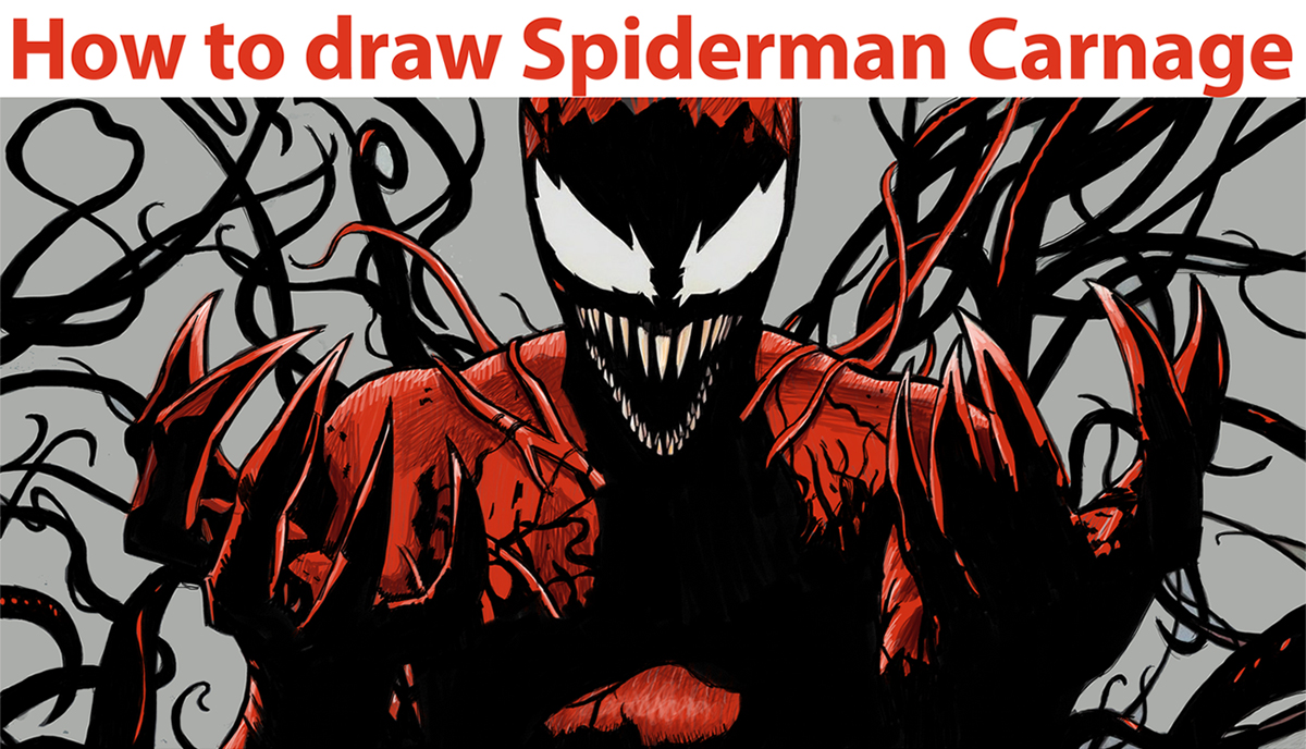 How to Draw Spiderman Carnage from Marvel Comics Step by Step Drawing Tutorial