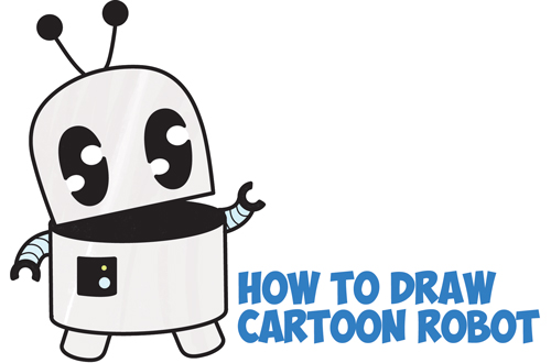 Learn How to Draw a Cute Cartoon Robot Simple Steps Drawing Lesson with Letters and Numbers and Simple Shapes for Kids and Beginners