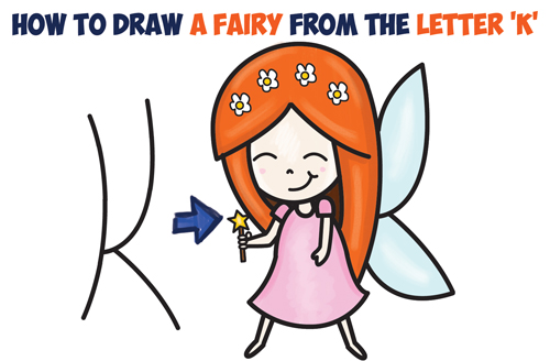 How to Draw a Cute Cartoon Fairy (Kawaii Chibi) from Letter 'K' Easy Step by Step Drawing Tutorial for Kids