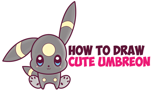 How to Draw Cute Kawaii Chibi Umbreon from Pokemon Easy Step by Step Drawing Tutorial for Kids