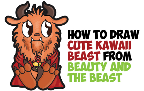 How to Draw Cute Kawaii Chibi Beast from Beauty and the Beast Easy Steps Drawing Lesson for Kids