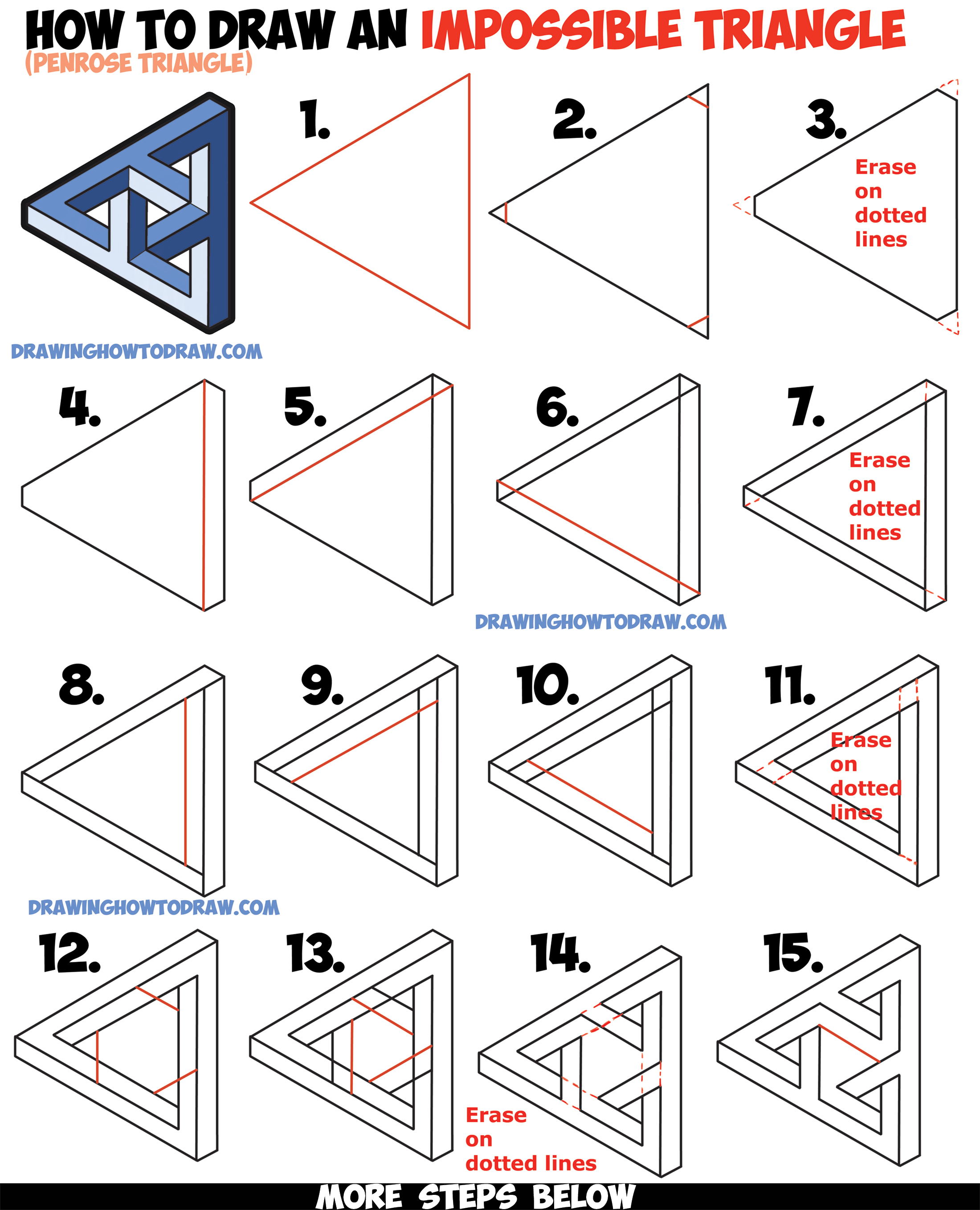 How to Draw an Impossible Triangle (Penrose Triangle) That Looks Woven in a Celtic Style Easy Step by Step Drawing Tutorial for Beginners