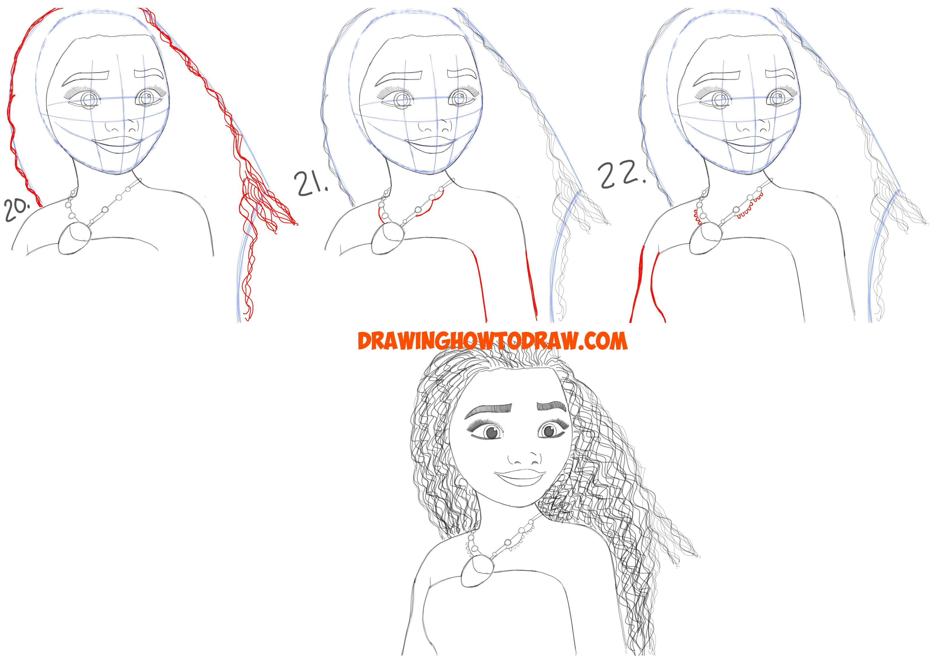 How To Draw Moana Easy Step By Step Drawing Tutorial For Kids And Beginners How To Draw Step By Step Drawing Tutorials