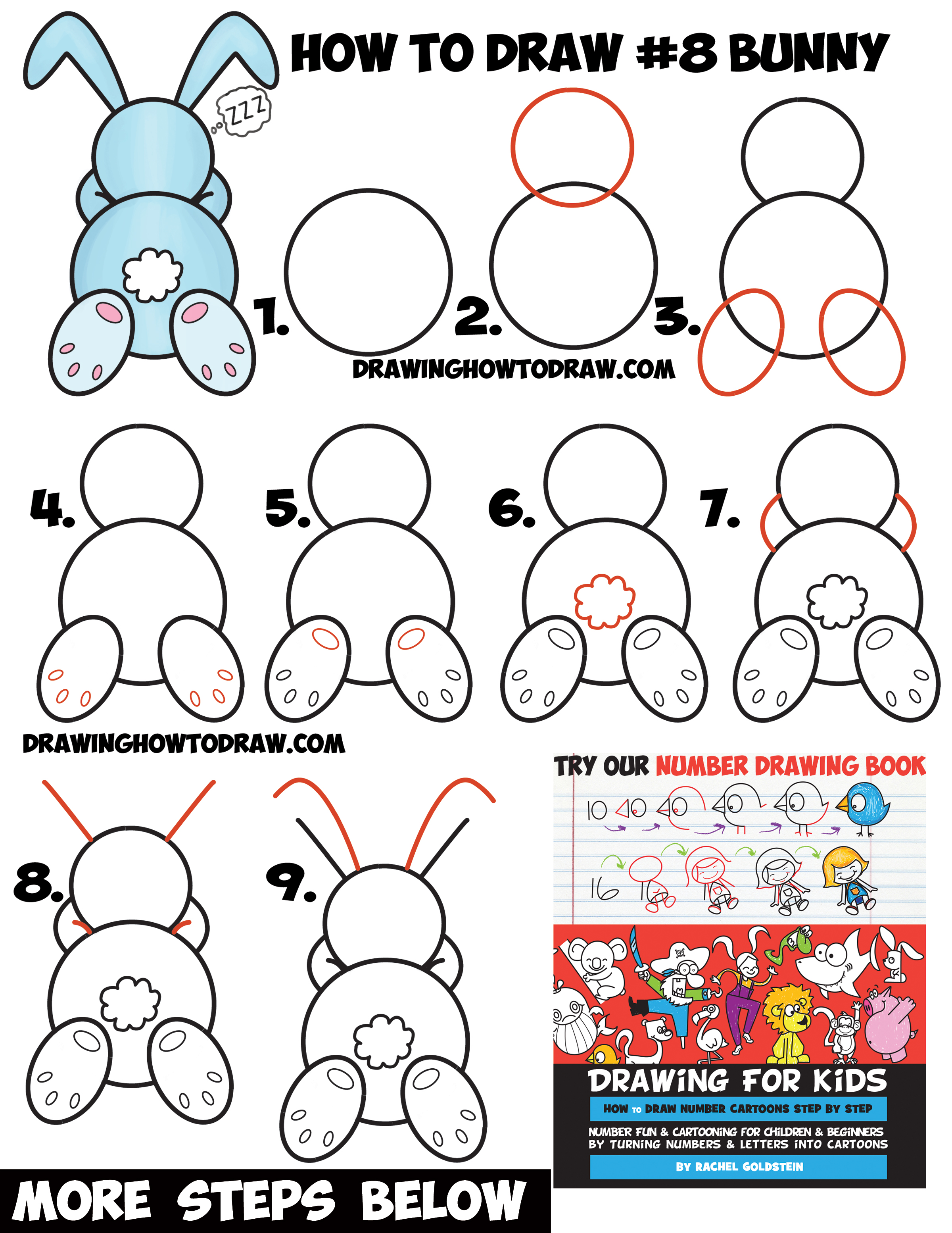 How to Draw a Cute Cartoon Sleeping Bunny Rabbit from #8 Shape