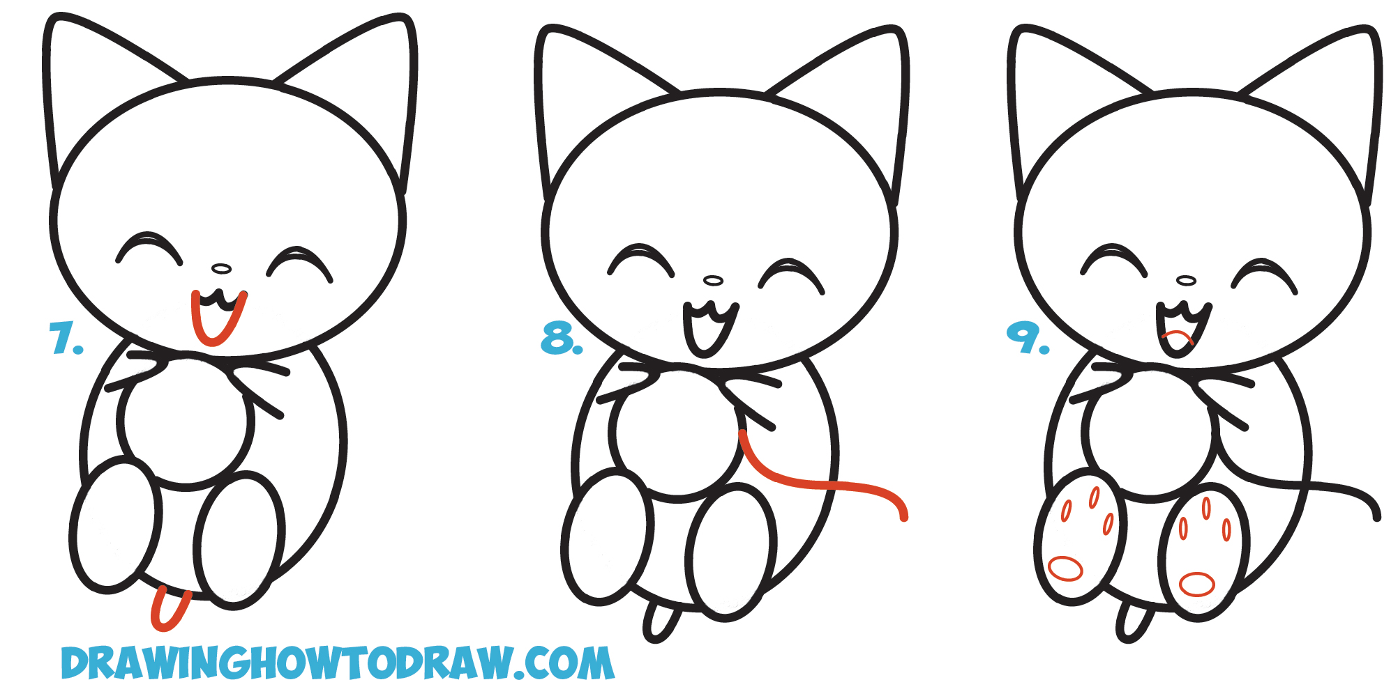 How to Draw Cute Kawaii Kitten / Cat Playing with Yarn from Number 8