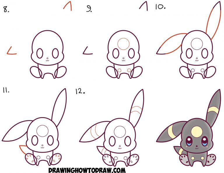 How to Draw Cute Kawaii Chibi Umbreon from Pokemon Easy Step by Step ...