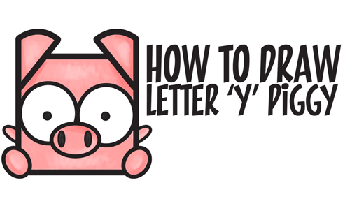 How to Draw a Cute Kawaii Cartoon Pig from Letter 'Y' Shapes - Easy Step by Step Drawing Tutorial for Kids