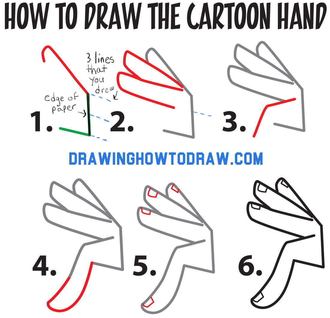 Step 2 B: How to Draw the Cartoon Girl's Right Hand Step by Step