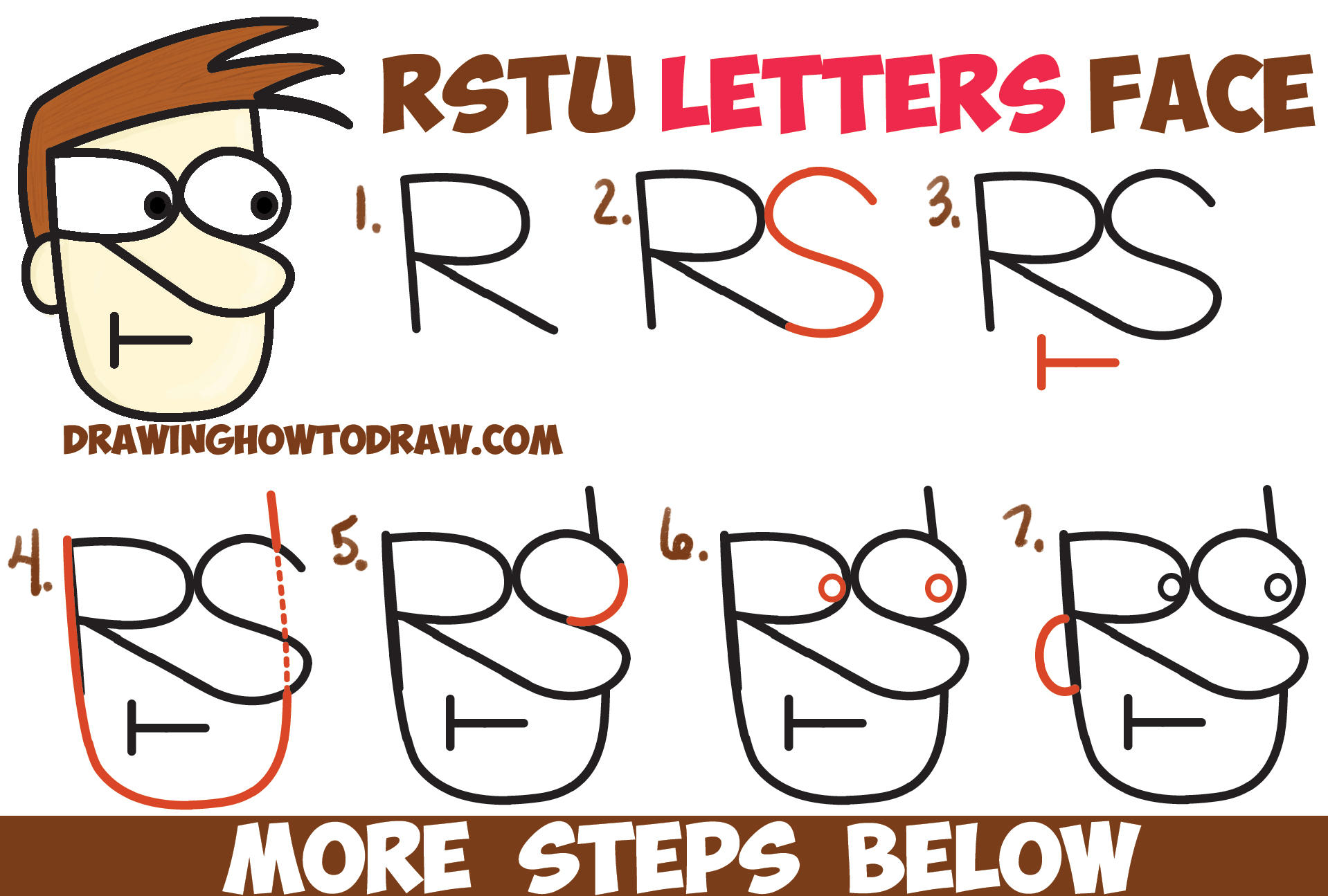 How to Draw a Cartoon Face with Alphabet Letters R, S, T, and U Easy Step by Step Drawing Tutorial for Kids