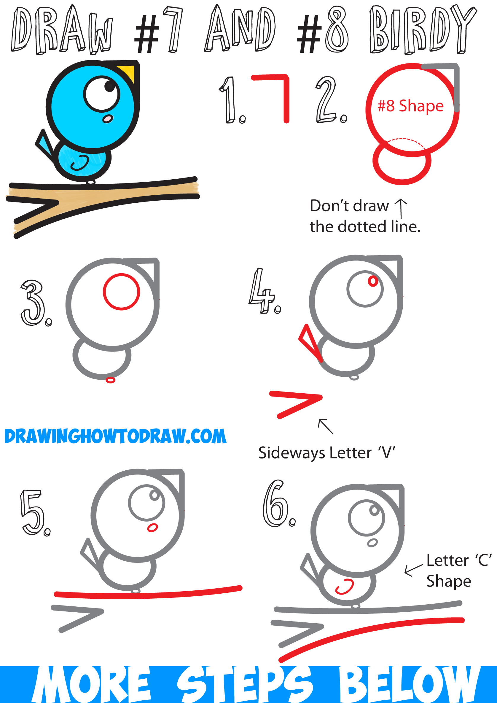 How to Draw a Bird on a Branch Easy for Kids Step by Step Drawing Tutorial with Numbers - How to ...