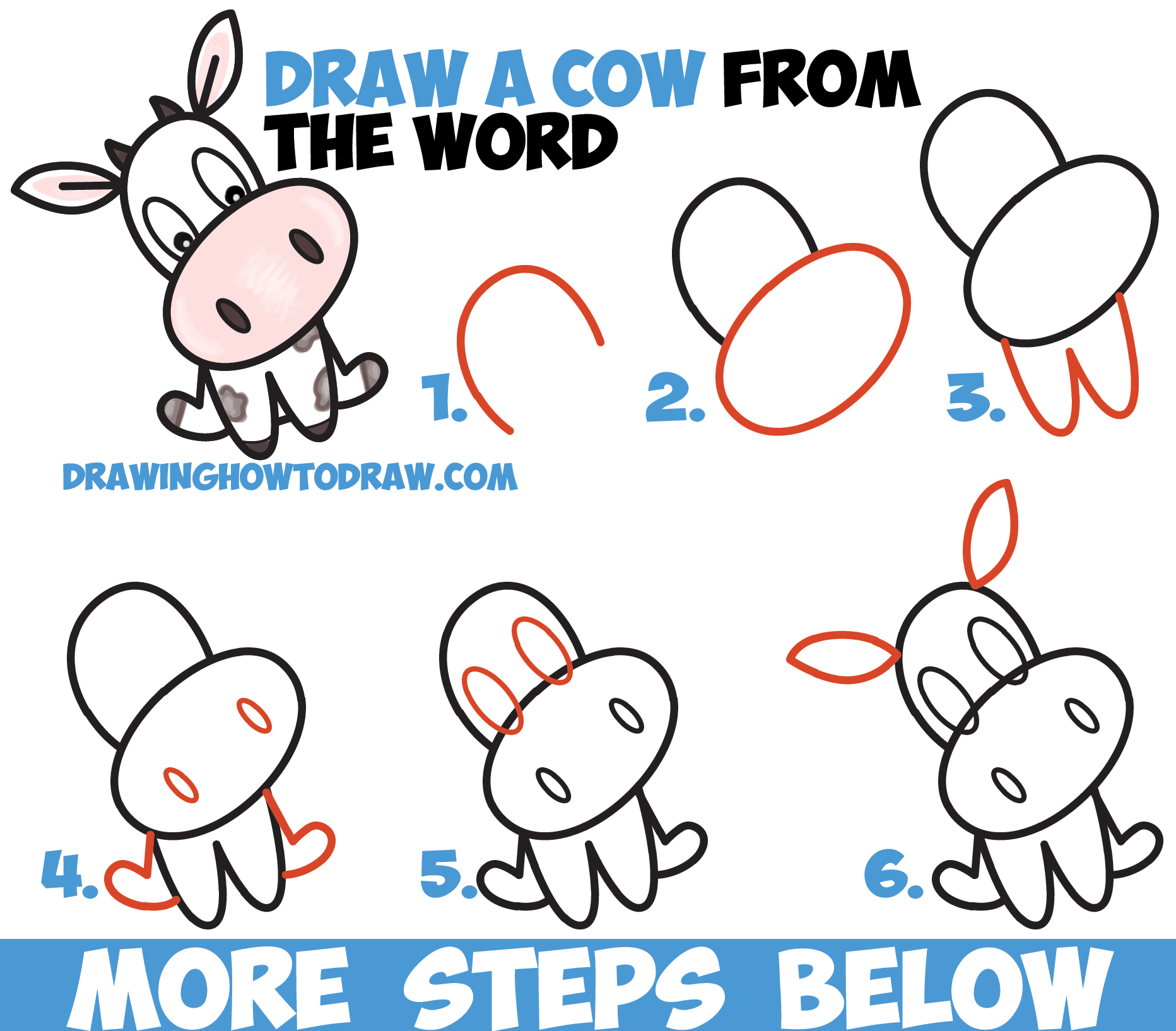 How to Draw a Cute Cartoon Kawaii Cow Word Toon Easy Step ...