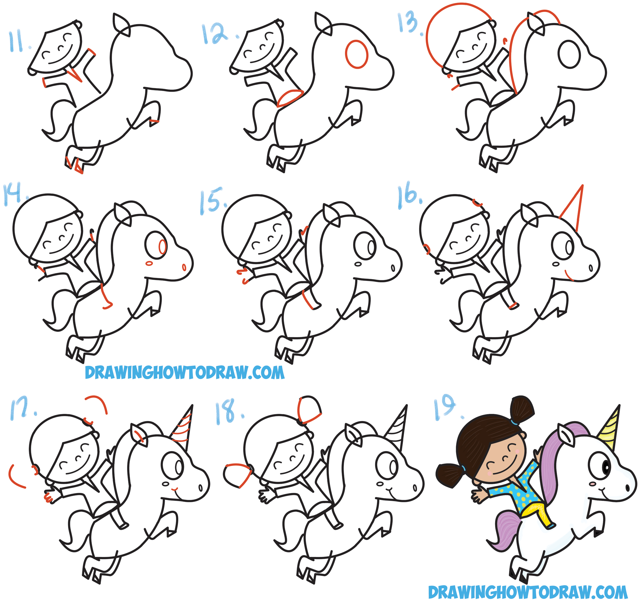 How To Draw A Cute Kawaii Chibi Girl Riding A Unicorn In Easy