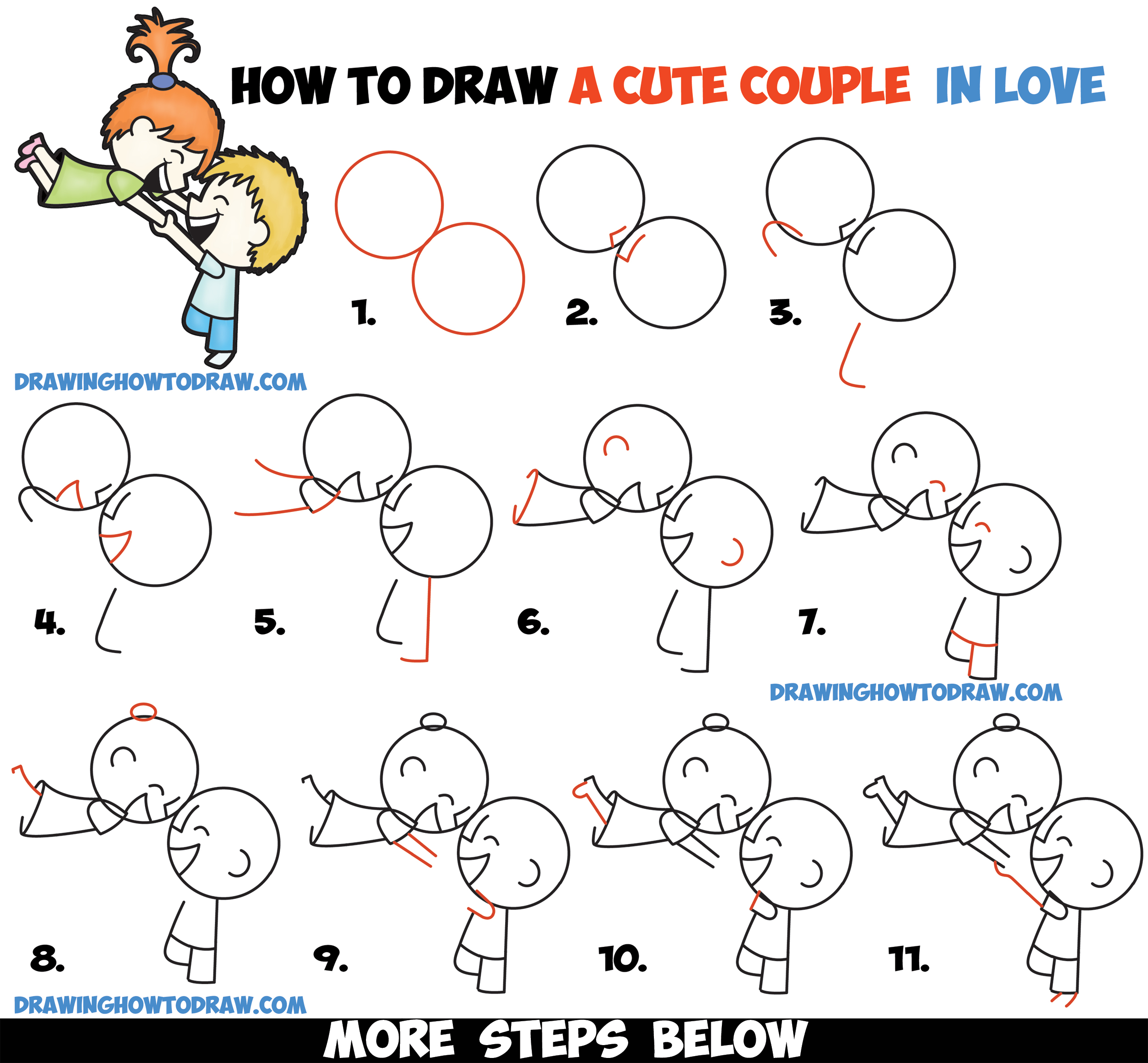 How to Draw a Cute Kawaii Chibi Couple in Love Spinning Each Other Around for Valentine's Day - Easy Step by Step Drawing for Kids