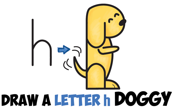 How To Draw A Cartoon Dog Begging From 2 Letter H Shapes Easy Step By Step Drawing Tutorial For Kids How To Draw Step By Step Drawing Tutorials