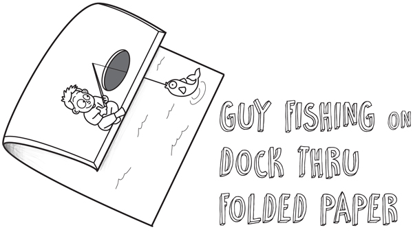 How to Draw Cartoon Boy Fishing on Dock – Optical Illusion with Folded Over  Paper – Easy Step by Step Drawing Tutorial for Kids