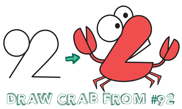 How to draw cute cartoon crab from numbers and letters