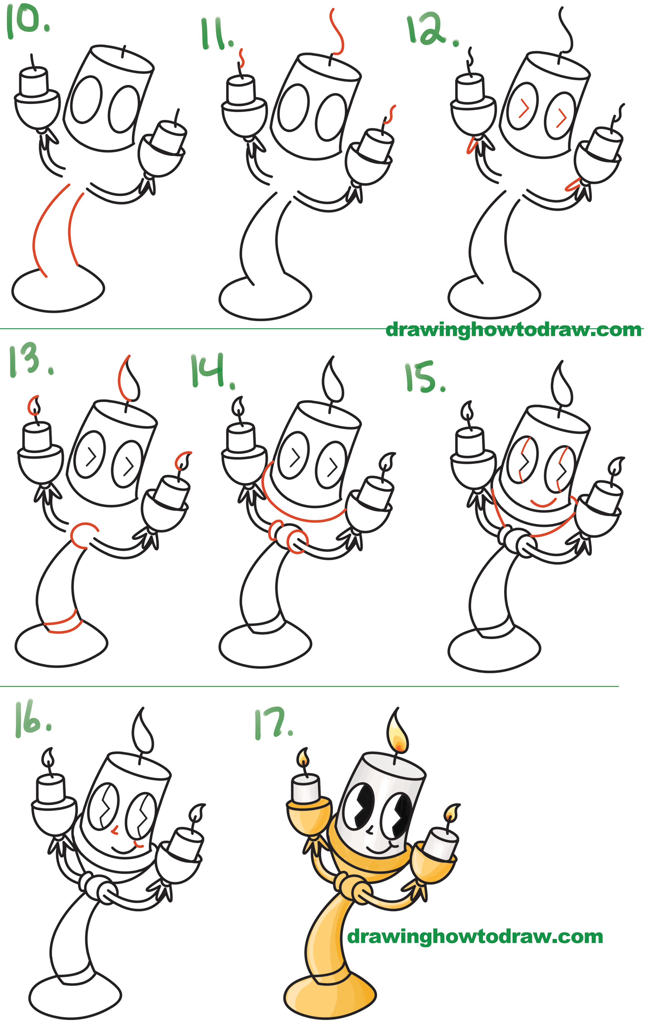 Learn How to Draw Lumiere (Cute Kawaii / Chibi) from Beauty and the Beast Simple Steps Drawing Lesson for Children and Beginners