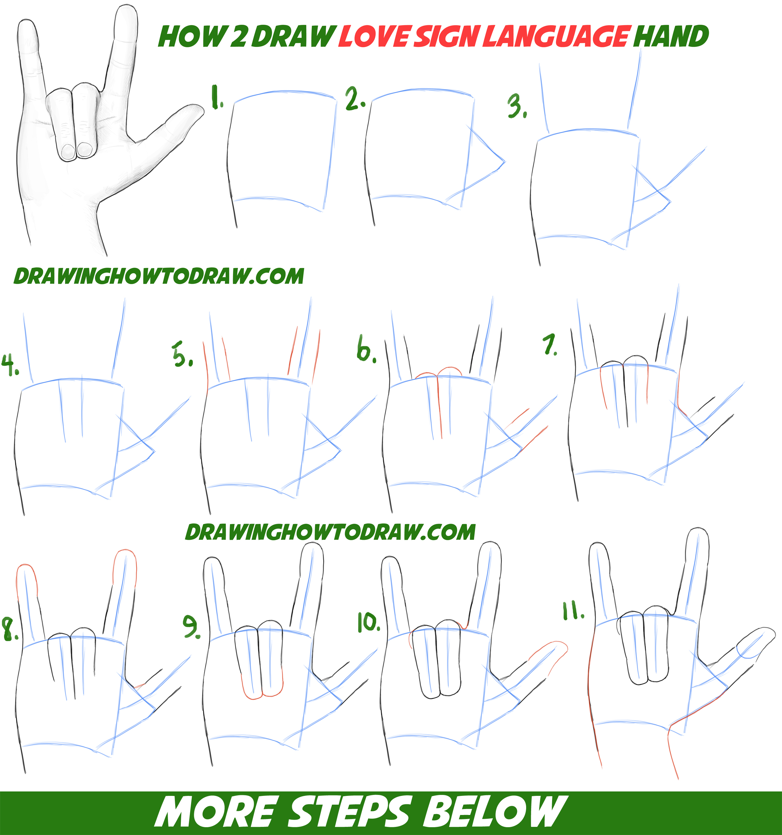 How to Draw Love Hands - Sign Language for Love - Easy Step by Step Drawing Tutorial for Beginners