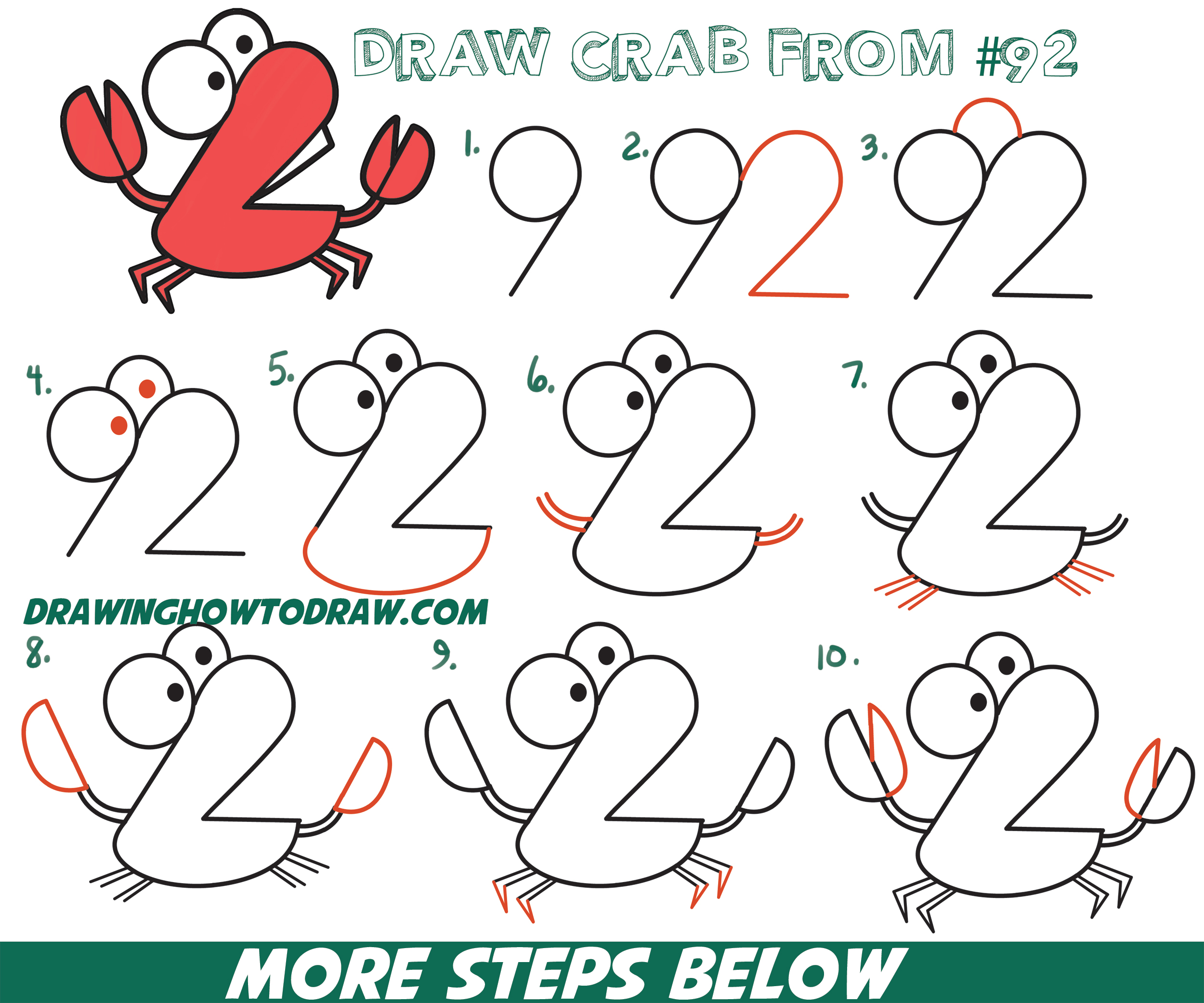 How To Draw Cartoon Crab From Numbers 92 Easy Step By Step Drawing Tutorial For Kids How To Draw Step By Step Drawing Tutorials