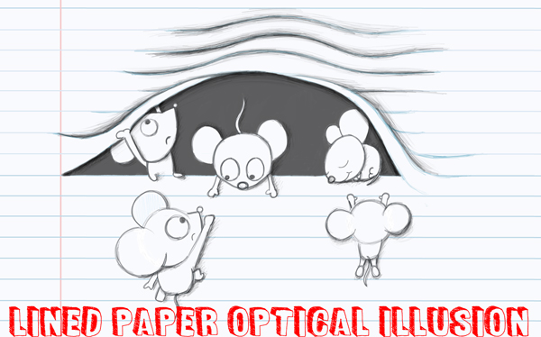 how to draw an optical illusion for kids to draw cartoon characters climbing inside of lined notebook paper easy steps drawing lesson