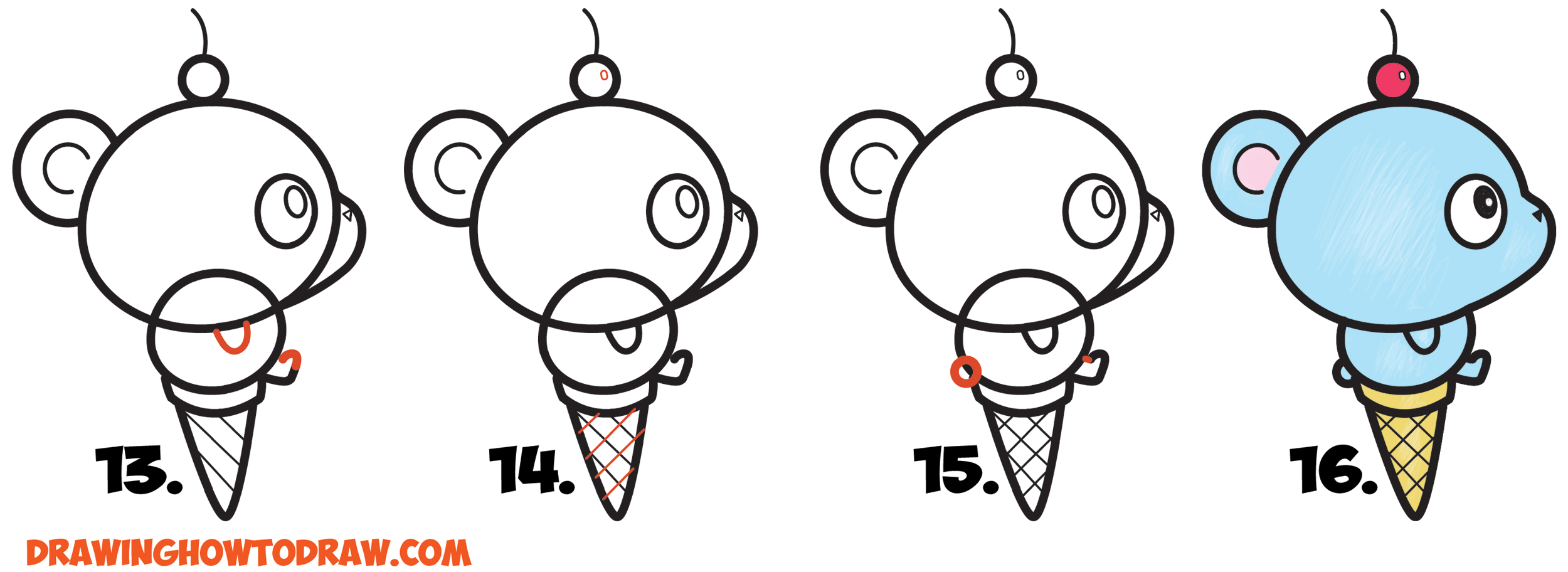 How To Draw Super Cute Cartoonkawaii Bear On Ice Cream Cone